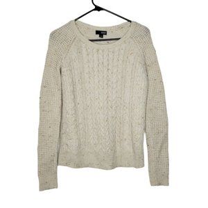 A.N.A. New Approach Cable Knit Cream Speckled Crew Neck Sweater Size M